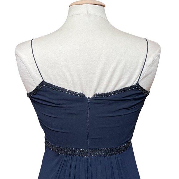 Adrianna Papell Navy Blue Beaded Maxi Dress Sweetheart Bodice Flowy Skirt Size 6 - Picture 7 of 10
